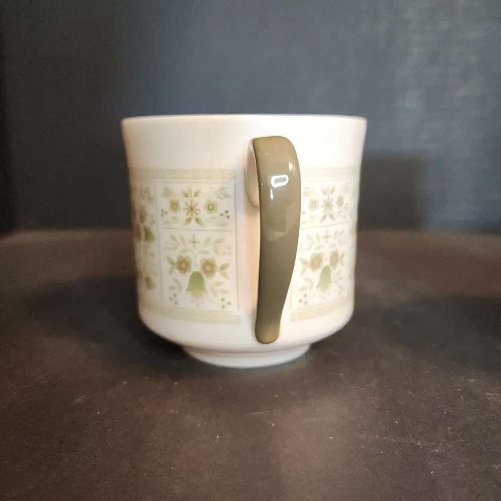 Royal Doulton Tea Coffee China Cup~Samarra~Green Tan Floral, England Set of 2